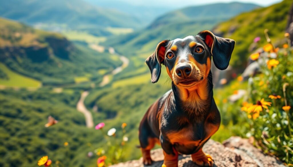 brave dachshund exploring